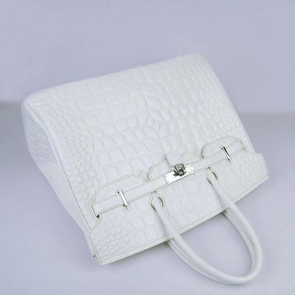 High Quality Fake Hermes Birkin 35CM Max Crocodile Veins Leather Bag White 6089